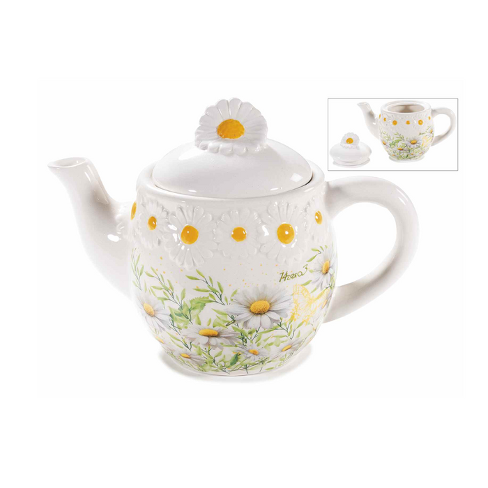 Teiera in ceramica 650ml con margherite in rilievo