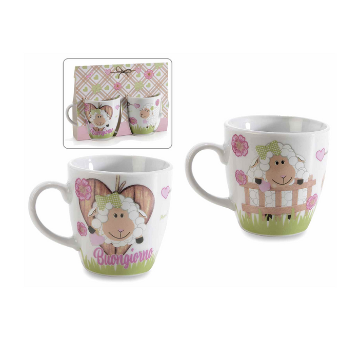 Conf. regalo 2 tazzine 80ml in porcellana decoro pecorella