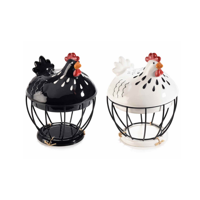 Contenitore a gallinella in ceramica con base in metallo
